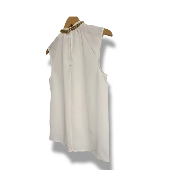 🌿Michael Kors Women's Small Ivory Chain-Neck Sleeveless Blouse - Elegant Classy - Picture 7 of 12